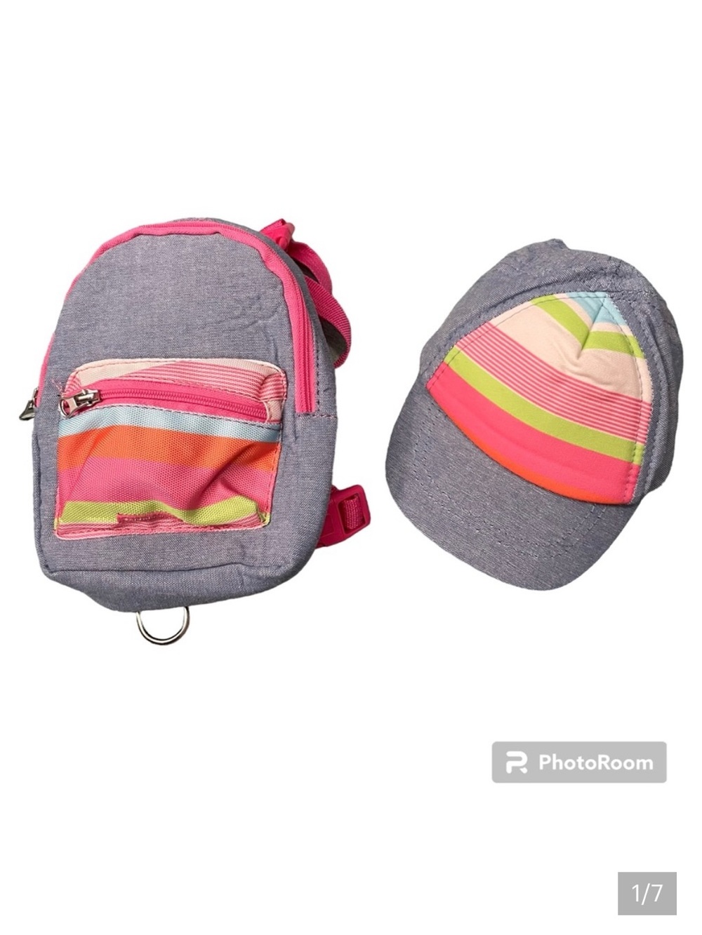 LIKE NEW Top Paw Denim Stripe Fabric Dog Hat and Backpack Set Size S/M